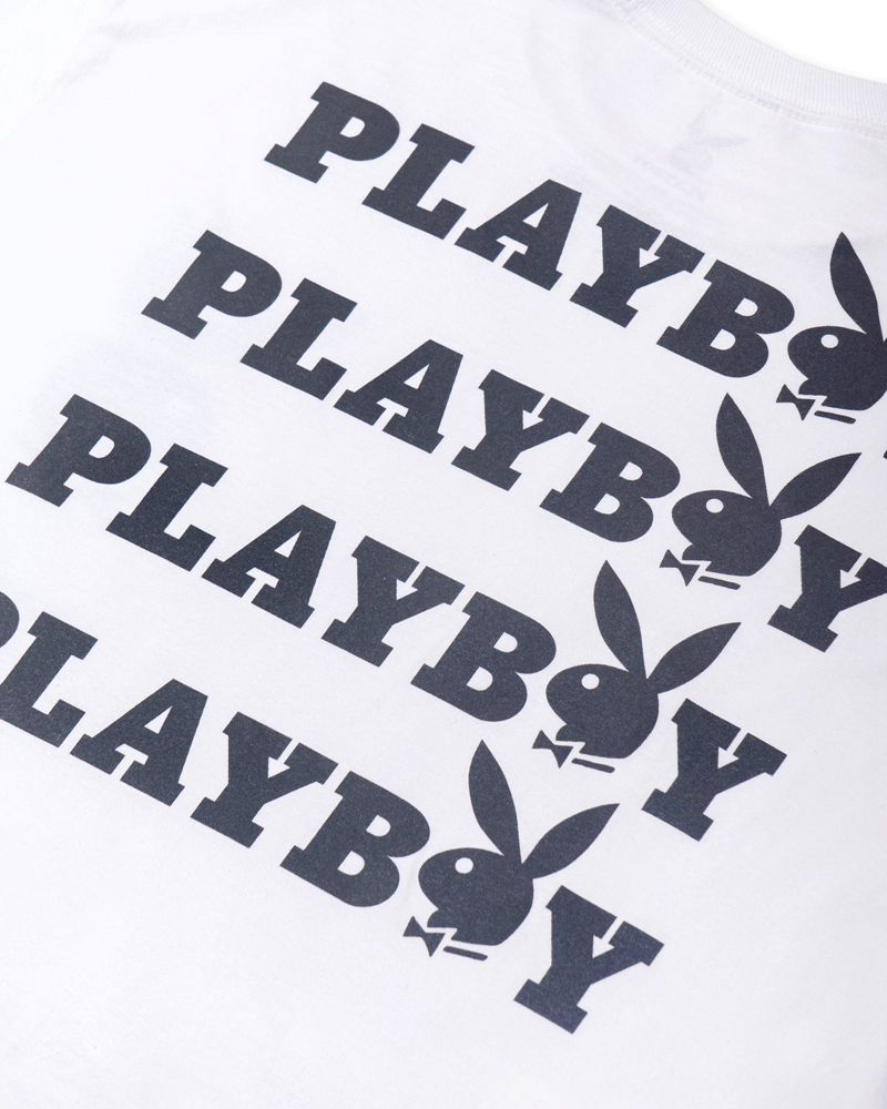 Playboy Masthead & Rabbit Head Tee Women's T Shirts White / Black | 271560AXF