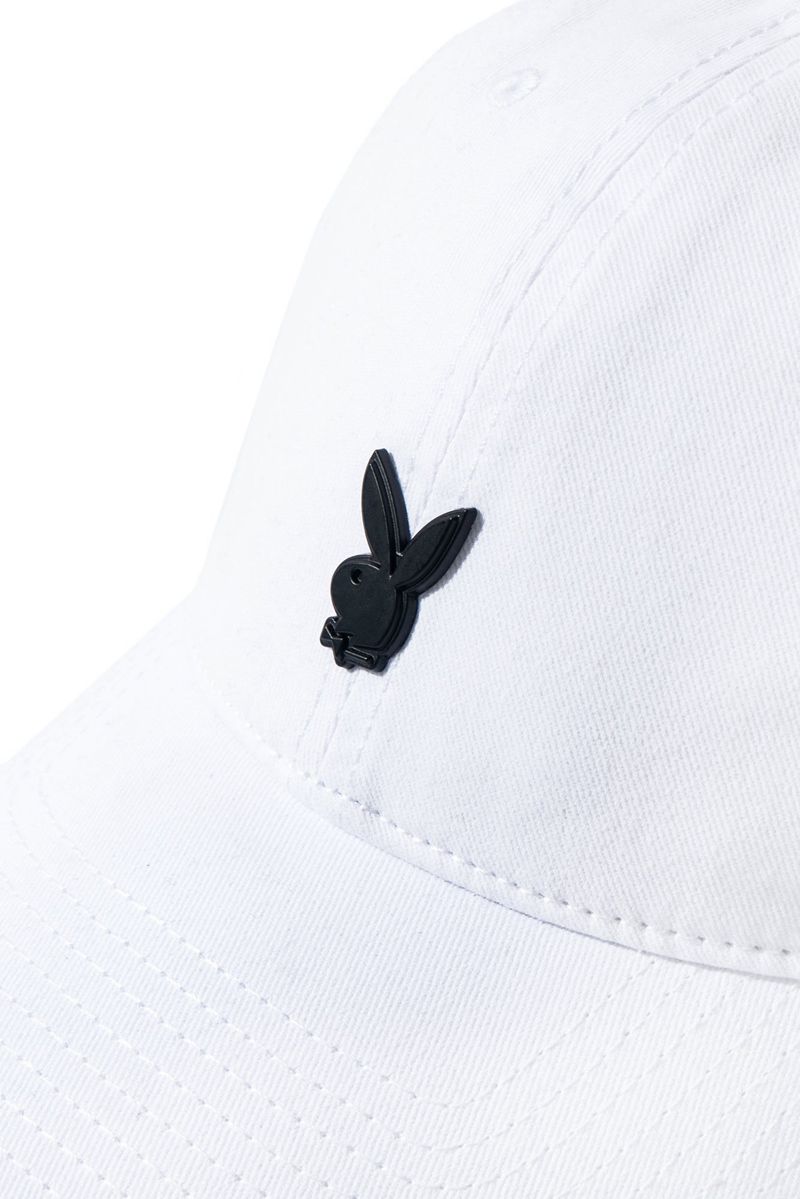 Playboy Metal Rabbit Head Pin Dad Women's Hats White | 156783HIB