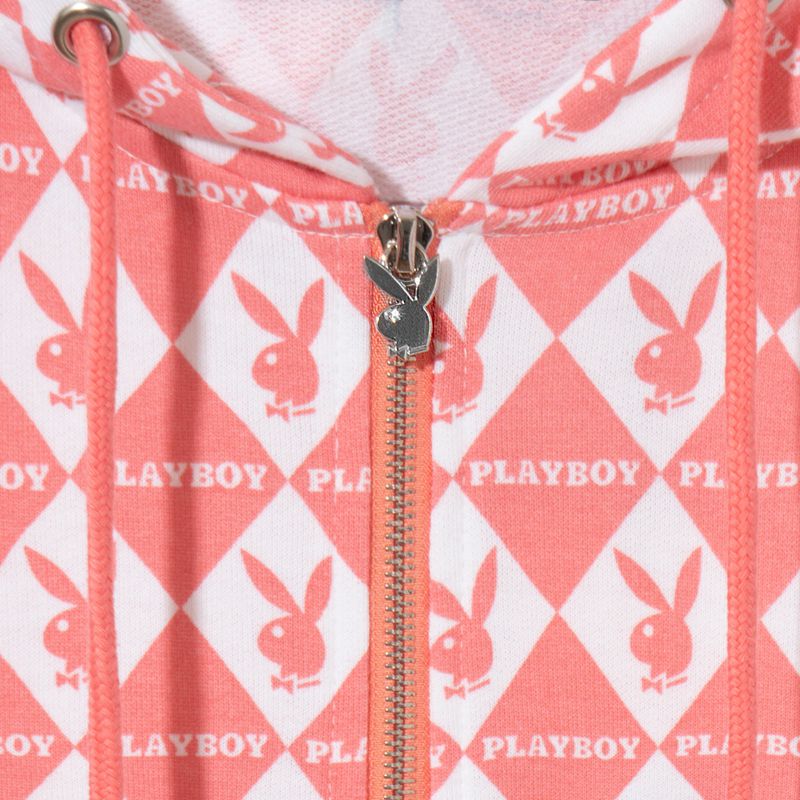 Playboy Missguided Rabbit Head Oversized Zip-Up Women's Hoodie Pink | 053486GDJ