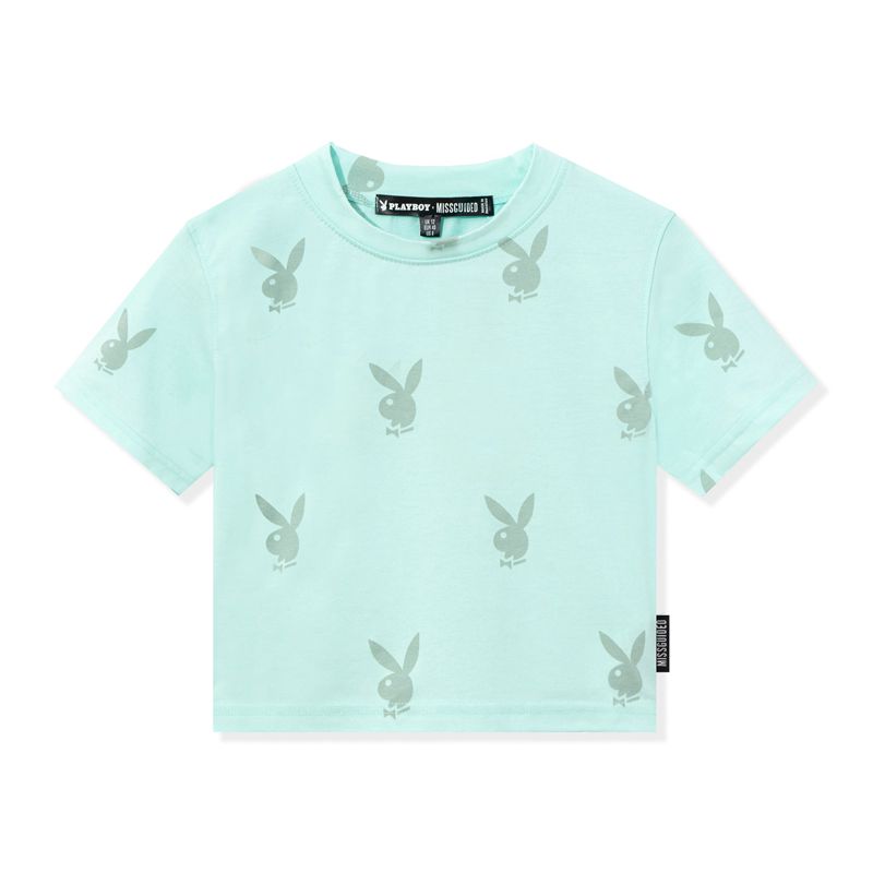 Playboy Missguided Rabbit Head Ringer Women\'s T Shirts Green | 016972GPK