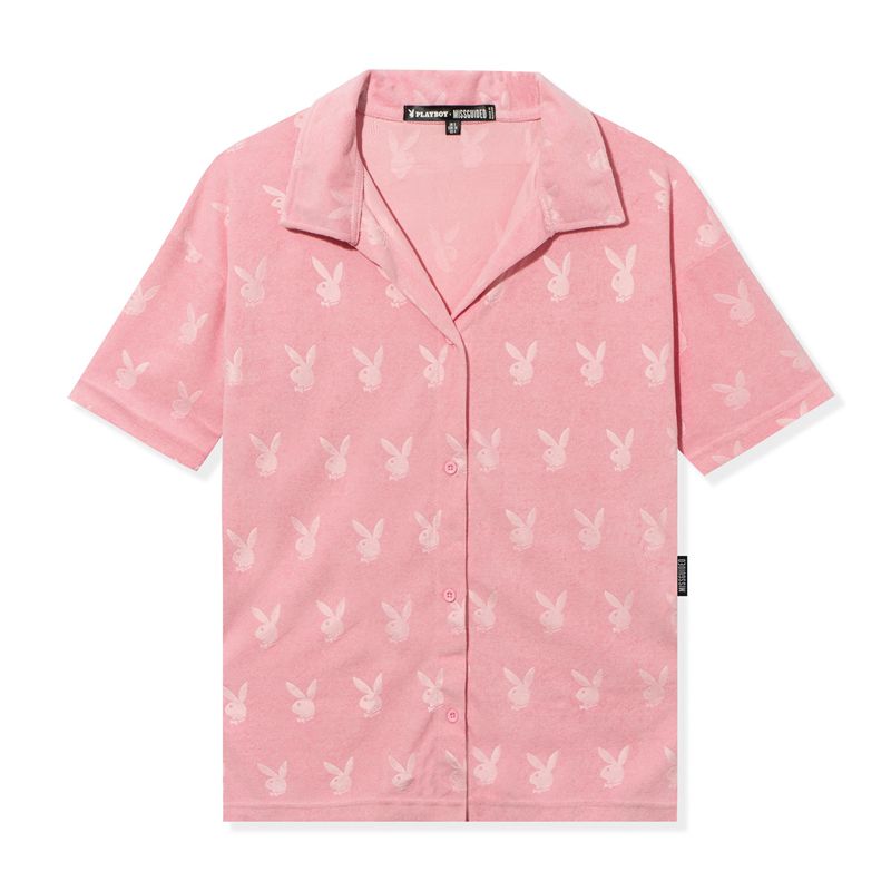 Playboy Missguided Sport Button Down Shirt Women\'s Loungewear Pink | 489753RKO