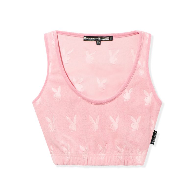 Playboy Missguided Sport Scoop Neck Women\'s Tank Pink | 910524TYK