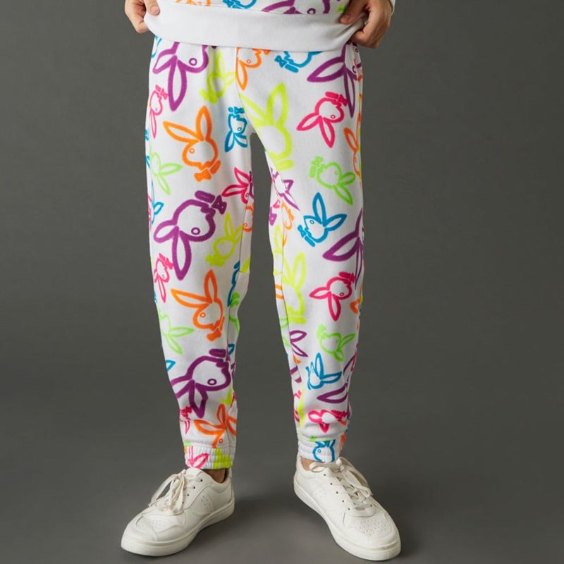 Playboy Neon Bunny Print Jogger Men's Sweatpants White | 513406GJF