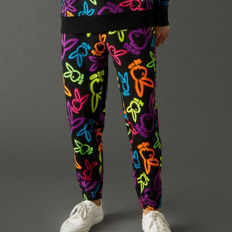 Playboy Neon Bunny Print Jogger Men's Sweatpants White | 513406GJF