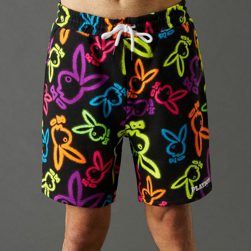 Playboy Neon Bunny Print Men's Shorts White | 142365QRJ