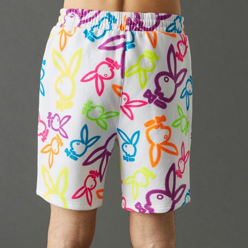 Playboy Neon Bunny Print Men's Shorts White | 142365QRJ