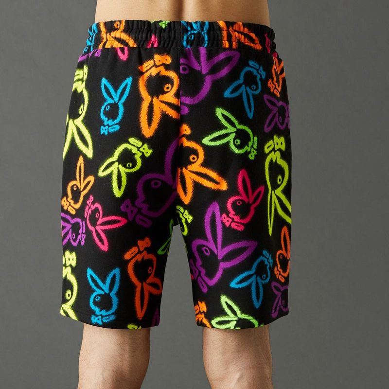 Playboy Neon Bunny Print Men's Shorts White | 142365QRJ