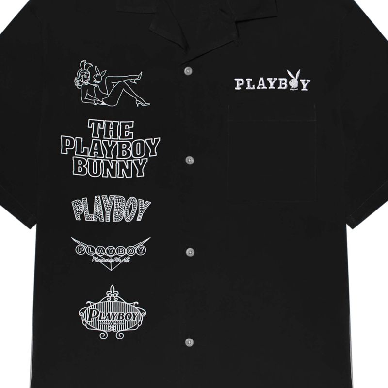 Playboy Neon Capital Camp Men's Shirts Black | 659781SGA