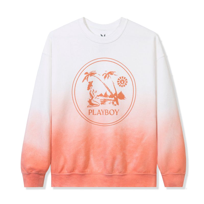 Playboy Ombre Crest Crewneck Sweat Men\'s Hoodie White / Orange | 035619QZG