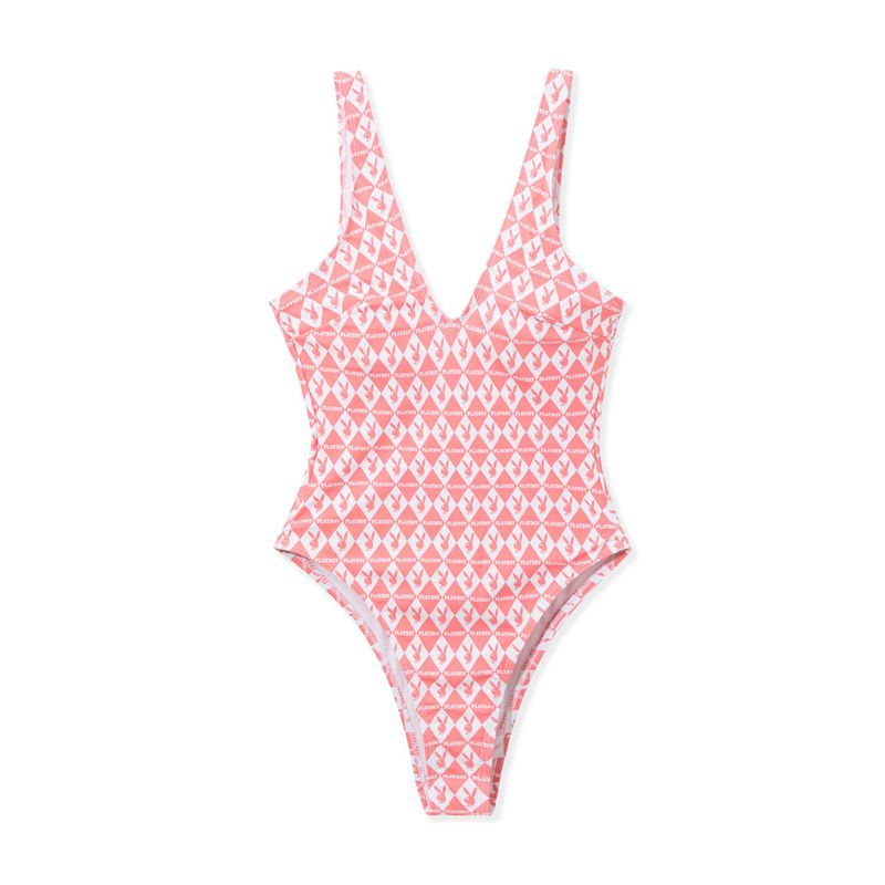 Playboy One Piece Monogram Women's Swimwear Pink | 478653XQH