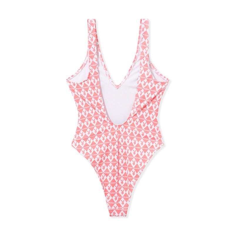 Playboy One Piece Monogram Women's Swimwear Pink | 478653XQH