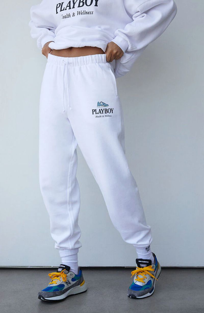 Playboy Oversized Sweats Women's Pants White | 913427CLU