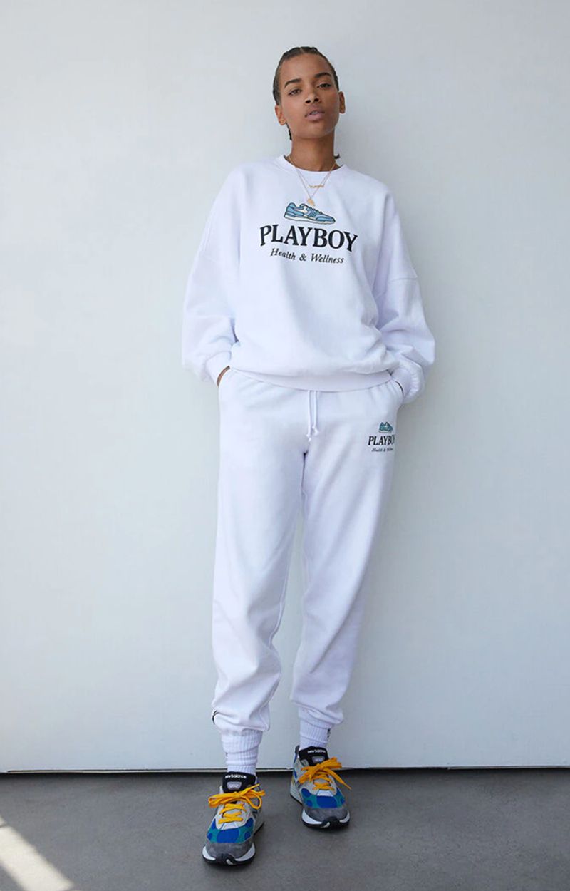 Playboy Oversized Sweats Women's Pants White | 913427CLU