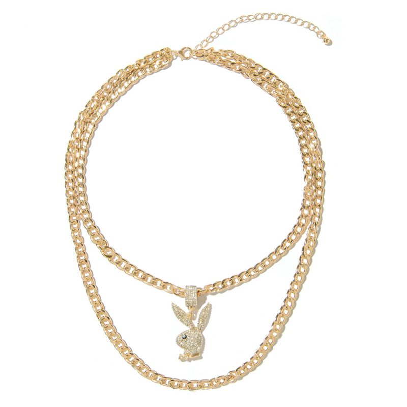 Playboy Pave Rabbit Head Layered Necklace Men's Jewelry Gold | 194703NCL