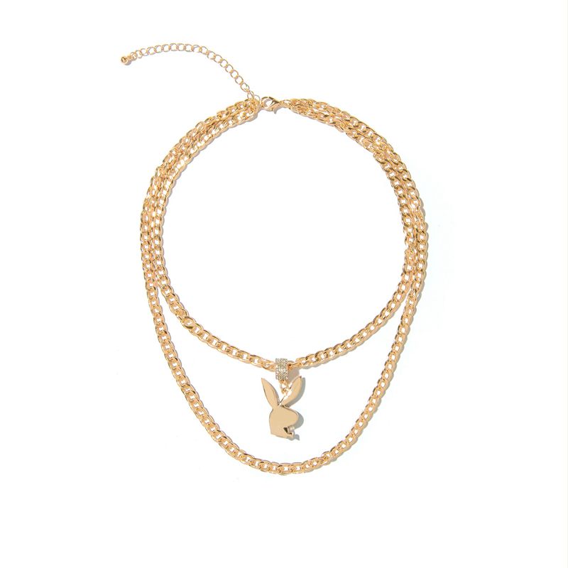 Playboy Pave Rabbit Head Layered Necklace Men's Jewelry Gold | 194703NCL