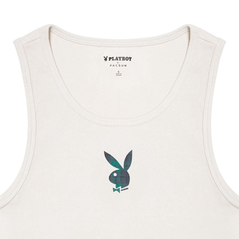 Playboy Plaid Bunny Rib Women's Tank White | 249061HZR