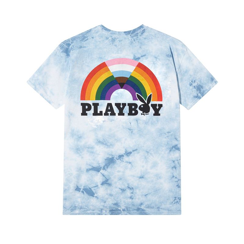 Playboy Pride Is Good Tie Dye Women\'s T Shirts White / Blue | 769451KUW