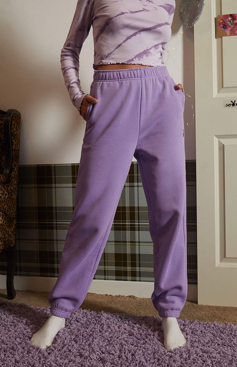 Playboy Purple Masthead Sweat Women's Pants Purple | 176824GFA