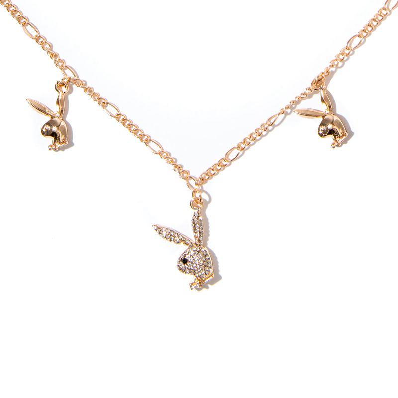 Playboy Rabbit Head Dangle Necklace Women\'s Jewelry Gold | 970234HEB