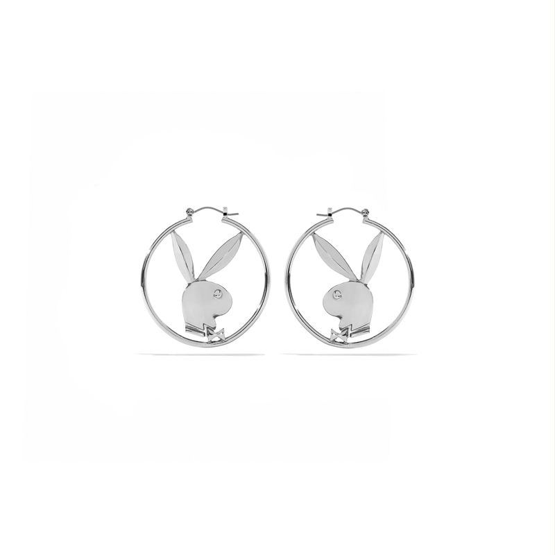 Playboy Rabbit Head Hoop Earrings Women's Jewelry Silver | 653274QIZ