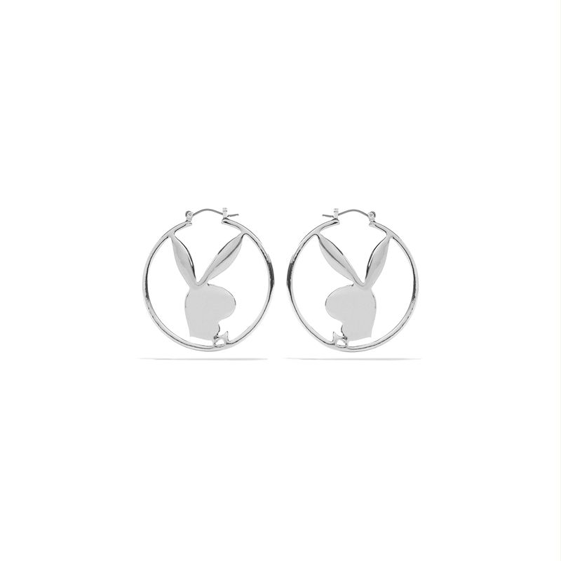 Playboy Rabbit Head Hoop Earrings Women's Jewelry Silver | 653274QIZ