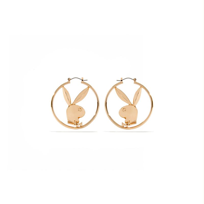 Playboy Rabbit Head Hoop Earrings Women\'s Jewelry Silver | 653274QIZ