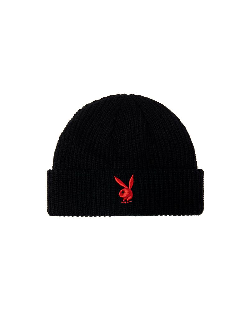 Playboy Rabbit Head Knit Beanie Women's Hats Black White | 719342FOL