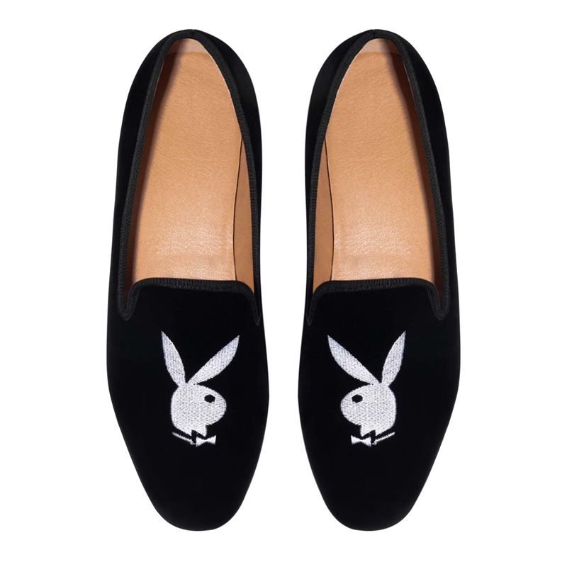 Playboy Rabbit Head Loafers Men's Shoes Black / White | 713628JLW