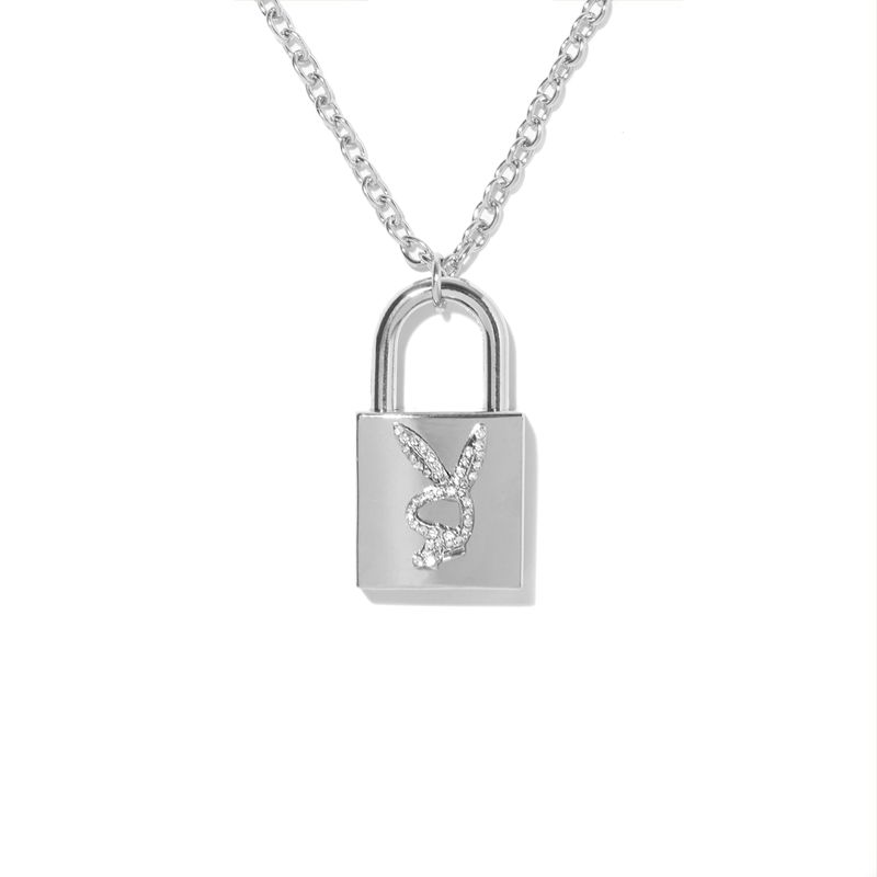 Playboy Rabbit Head Padlock Necklace Women\'s Jewelry Silver | 928061EMR