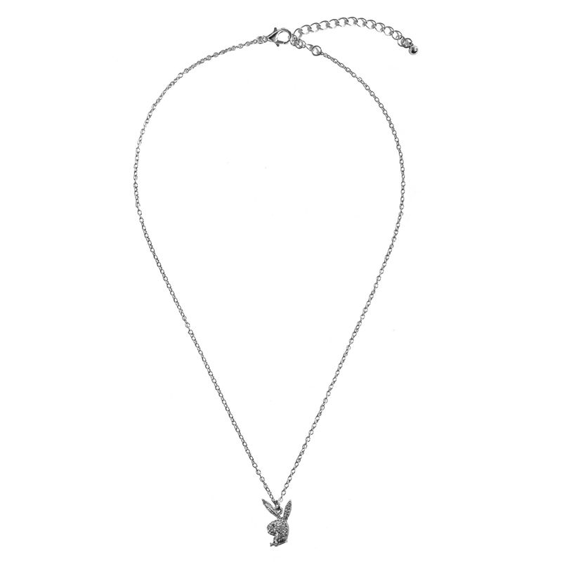 Playboy Rabbit Head Pave Necklace Women's Jewelry Silver | 950387KJB