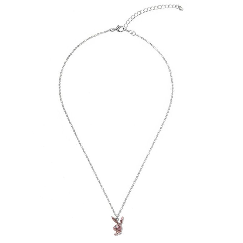 Playboy Rabbit Head Pave Necklace Women's Jewelry Silver | 950387KJB