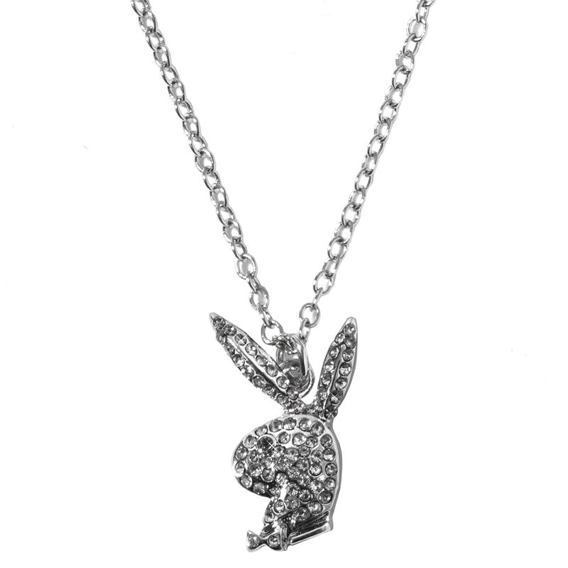 Playboy Rabbit Head Pave Necklace Women\'s Jewelry Silver | 950387KJB