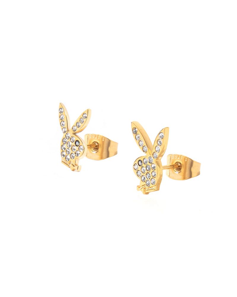 Playboy Rabbit Head Pave Stud Earrings Women's Jewelry Gold | 437280UPK