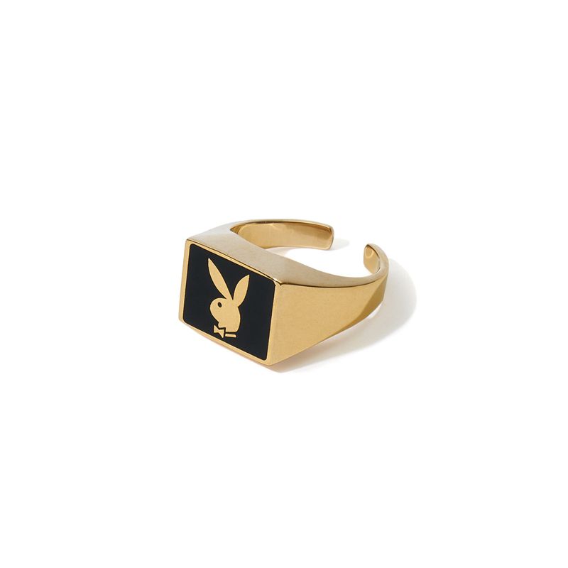 Playboy Rabbit Head Signet Member's Ring Men's Jewelry Gold | 317598GKJ