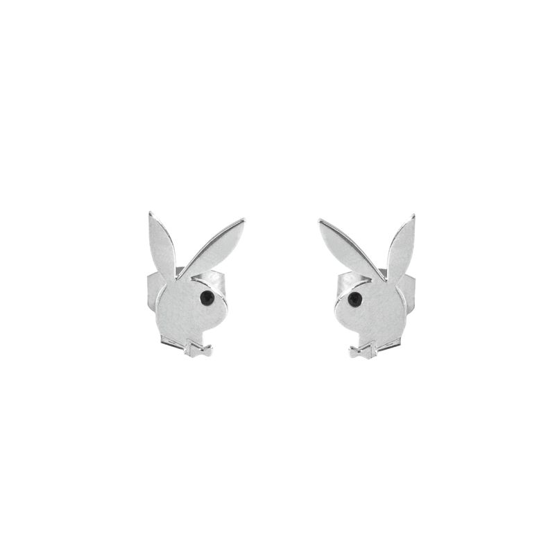 Playboy Rabbit Head Stud Earrings Men's Jewelry Silver | 248053PUL