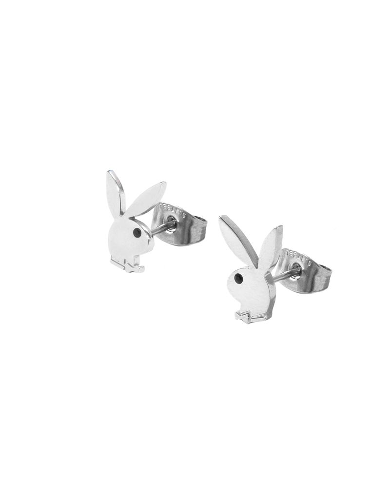 Playboy Rabbit Head Stud Earrings Men's Jewelry Silver | 248053PUL