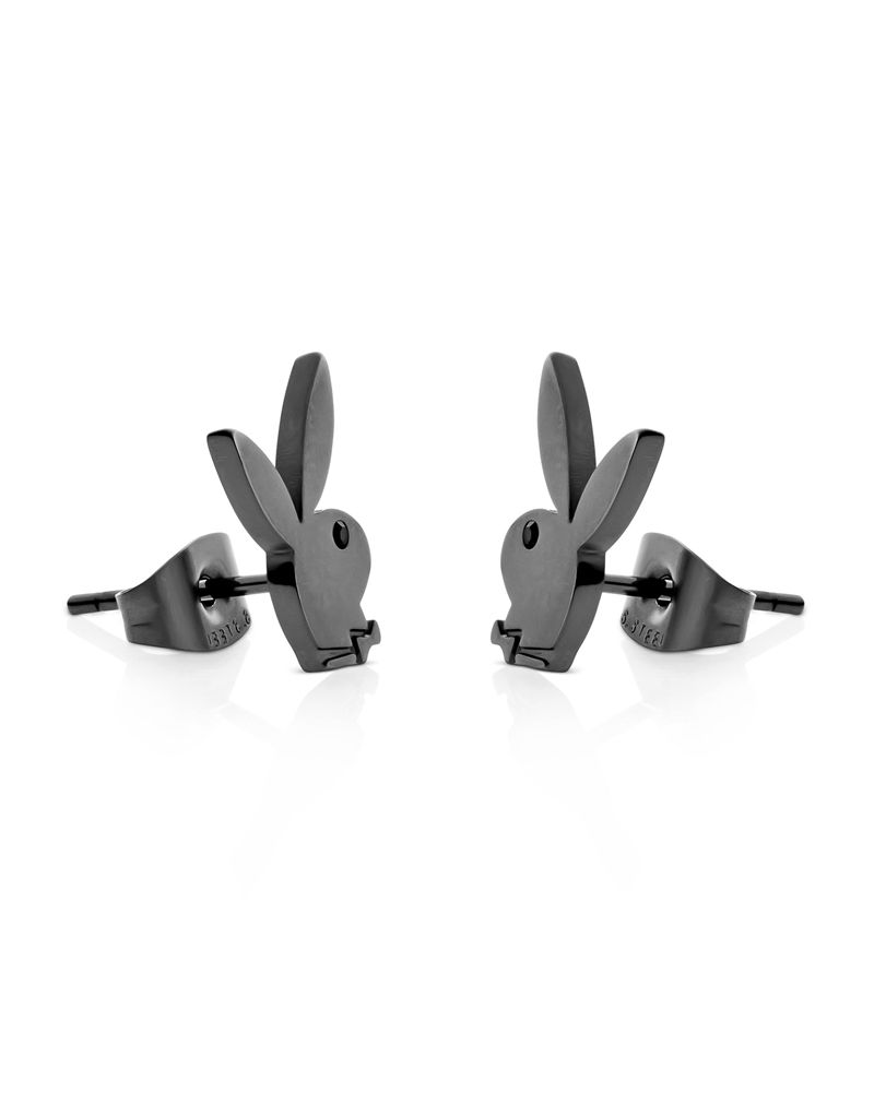 Playboy Rabbit Head Stud Earrings Women's Jewelry Black | 629045NLM