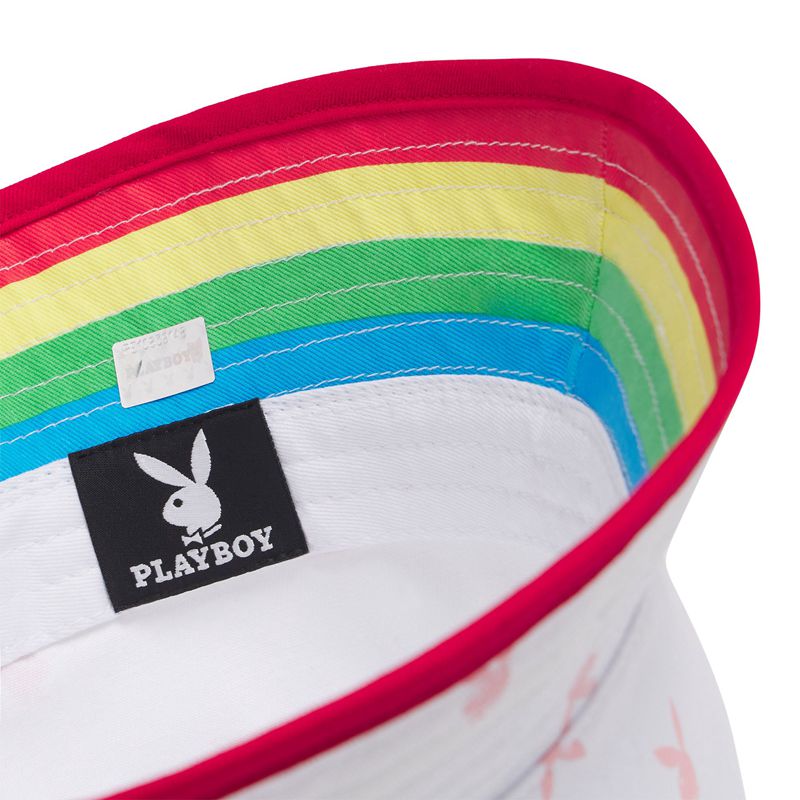 Playboy Rainbow Lining Rabbit Head Bucket Men's Hats White / Pink | 541630ZHL