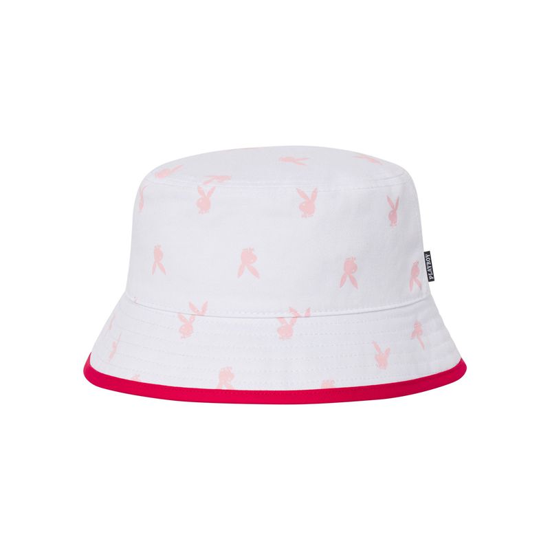 Playboy Rainbow Lining Rabbit Head Bucket Men's Hats White / Pink | 541630ZHL