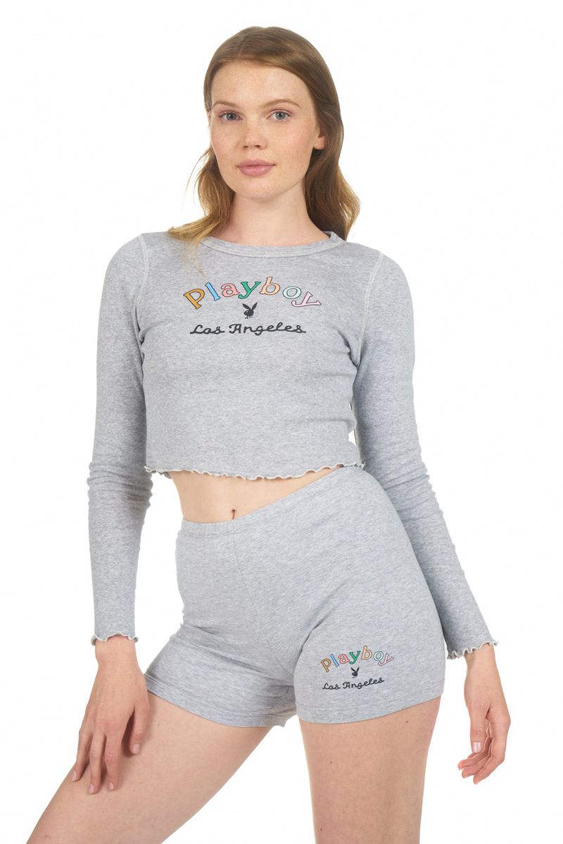 Playboy Rainbow Masthead Long Sleeve Women's Tank Grey | 074953KCT