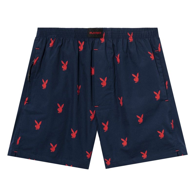 Playboy Repeating Rabbit Head Lounge Men's Shorts Blue | 259746HIZ