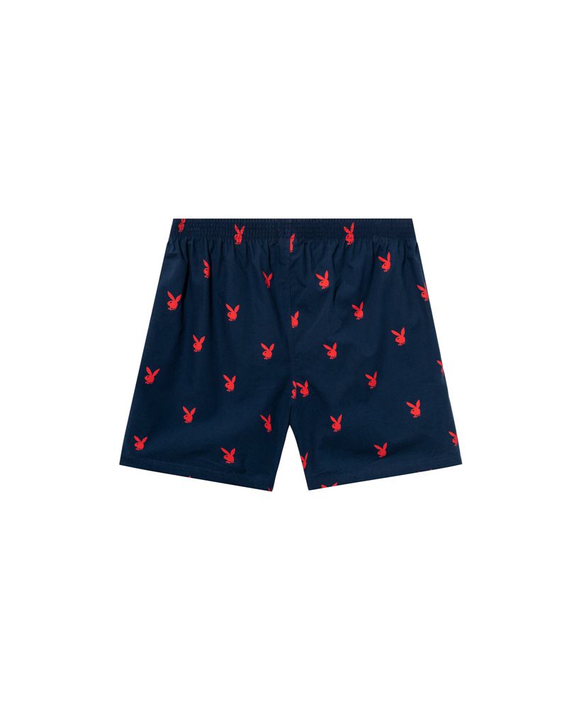 Playboy Repeating Rabbit Head Lounge Men's Shorts Blue | 259746HIZ