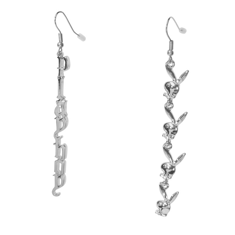 Playboy Repeating Rabbit Head & Masthead Dangle Earring Women's Jewelry Silver | 396284WAL