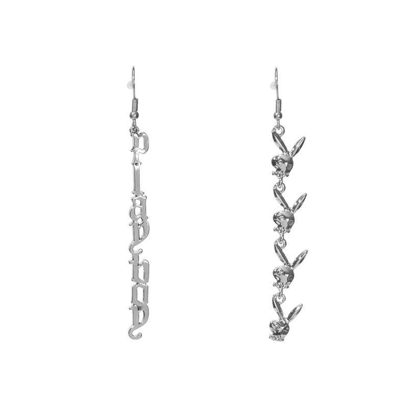 Playboy Repeating Rabbit Head & Masthead Dangle Earring Women\'s Jewelry Silver | 396284WAL