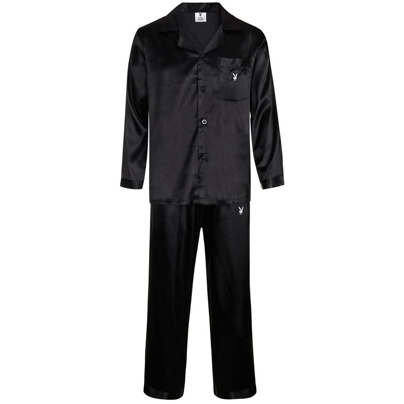 Playboy Satin Lounge Pajama Set Men's Loungewear Black | 926574AQE