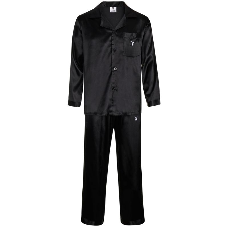 Playboy Satin Lounge Pajama Set Men\'s Loungewear Black | 926574AQE