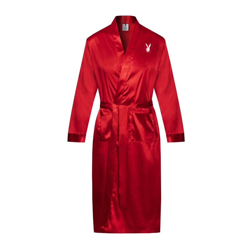 Playboy Satin Lounge Robe Men's Loungewear Red | 460178MJX