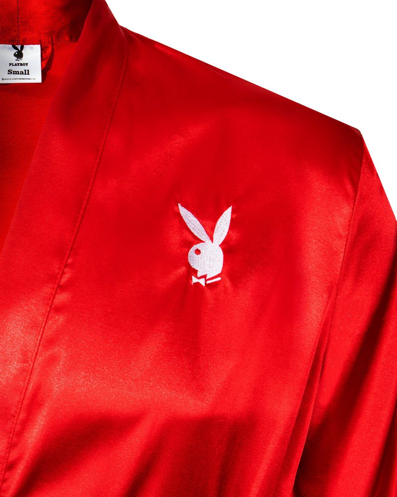 Playboy Satin Lounge Robe Men's Loungewear Red | 460178MJX