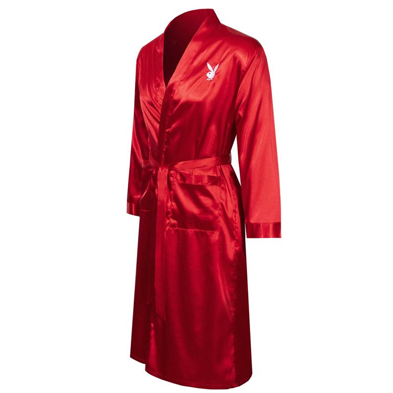 Playboy Satin Lounge Robe Men's Loungewear Red | 460178MJX