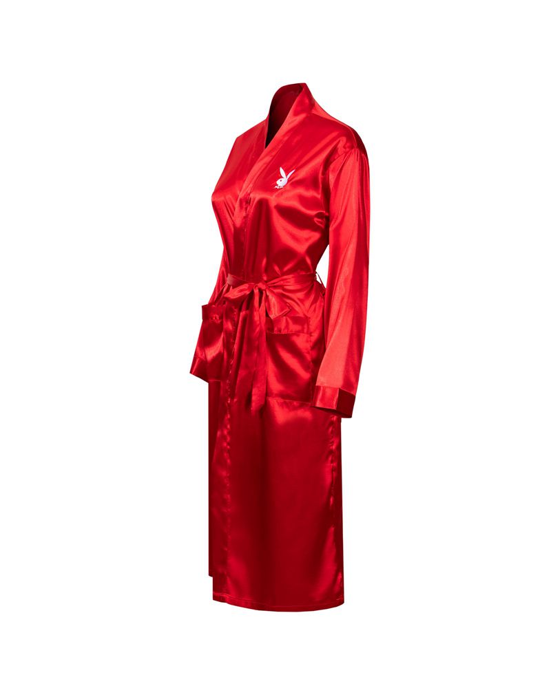 Playboy Satin Lounge Robe Men's Loungewear Red | 460178MJX